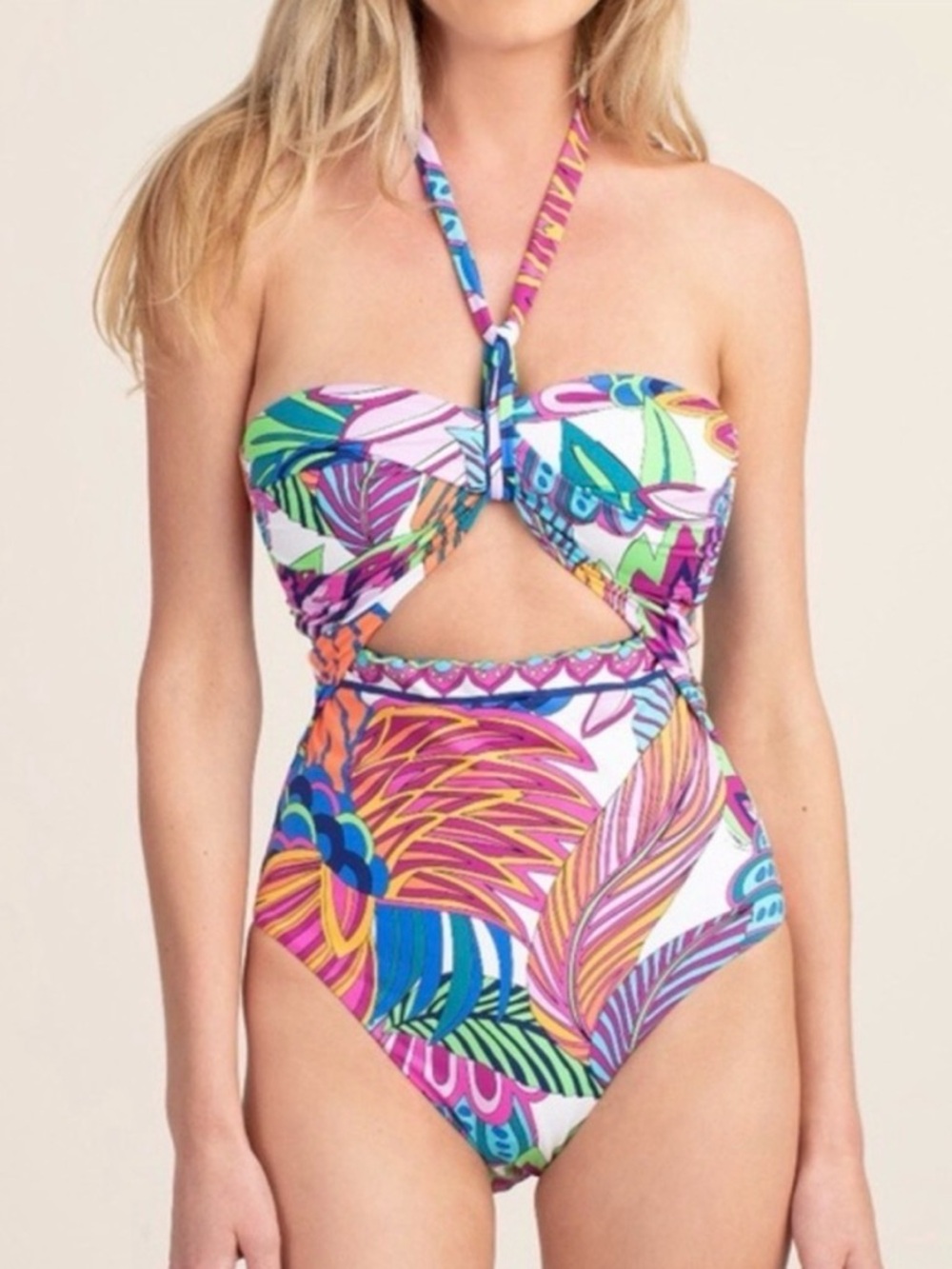 TRINA TURK Paradise Plume Convertible One Piece Swimsuit Cut Out 6 Multicolor